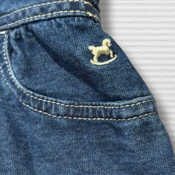 Faded Glory Baby Girl Denim Jumper Dress 6-9M Organic Cotton Heart Pocket Retro - Picture 2 of 7